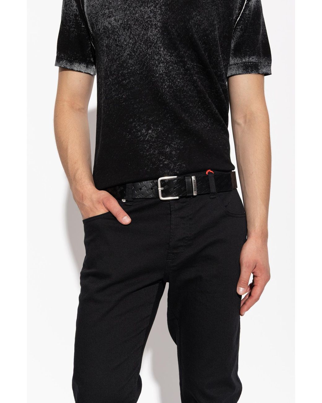 DIESEL Black 'Logo B-Monogram' Leather Belt for men