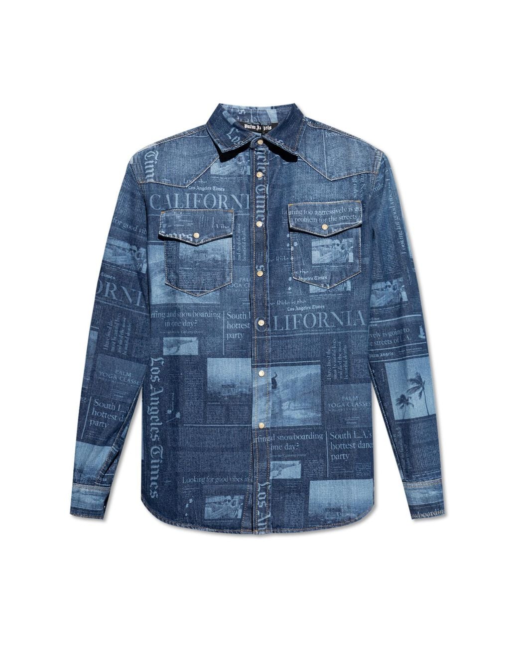 Palm Angels Blue Denim Shirt for men