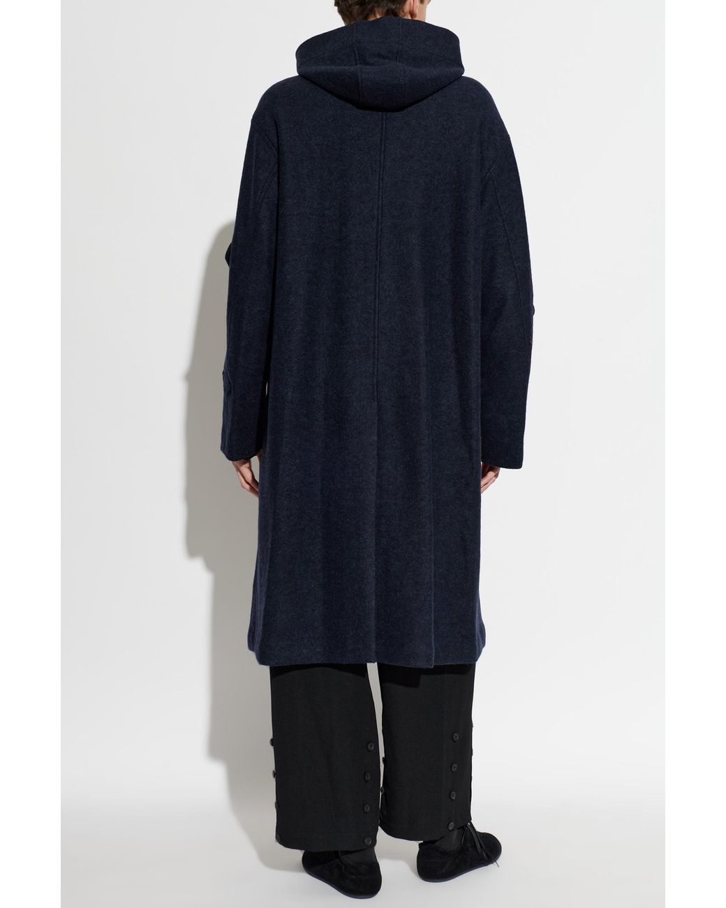 Yohji Yamamoto Blue Wool Coat With Hood for men
