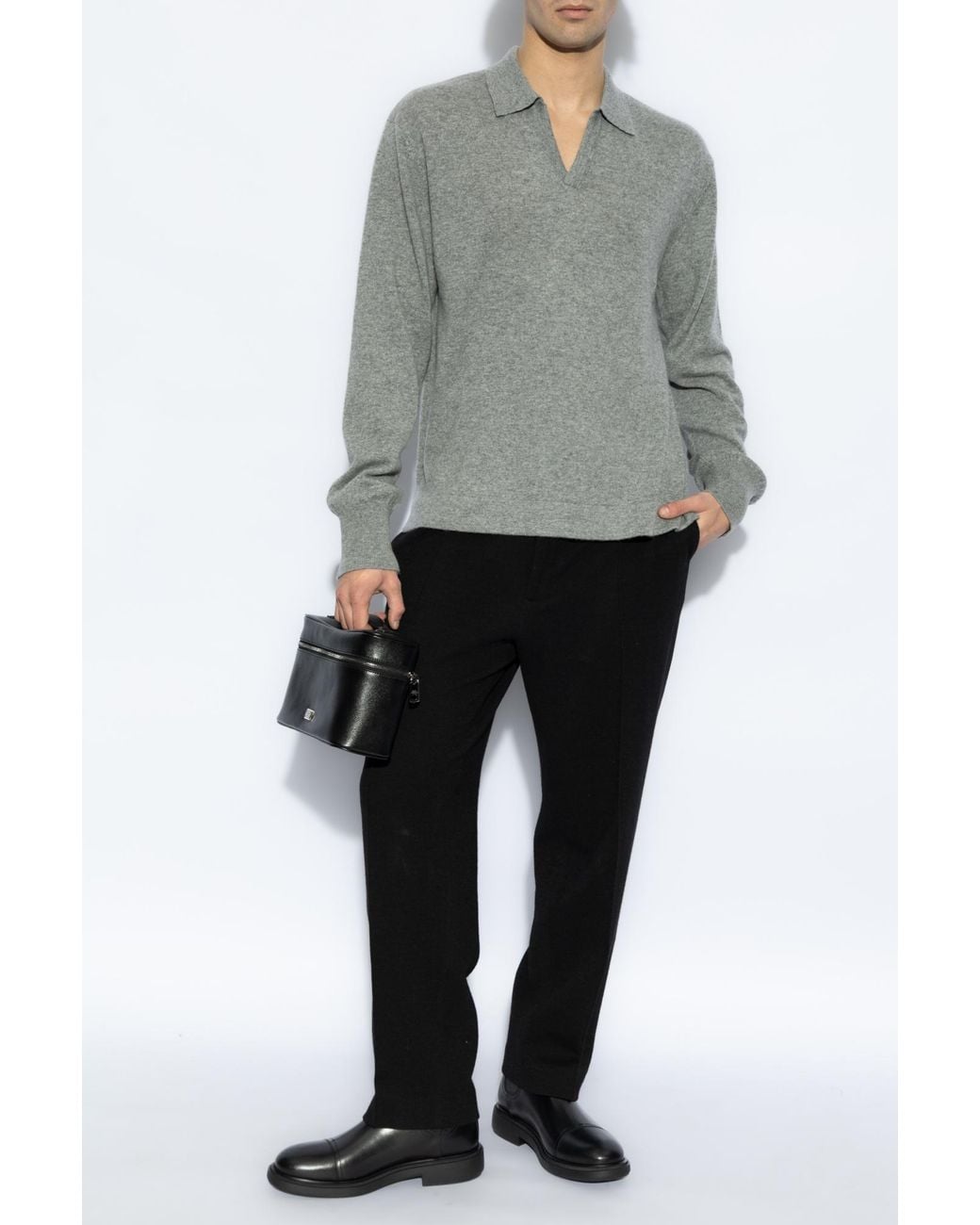 Officine Generale Black Trousers With Wool Finish for men
