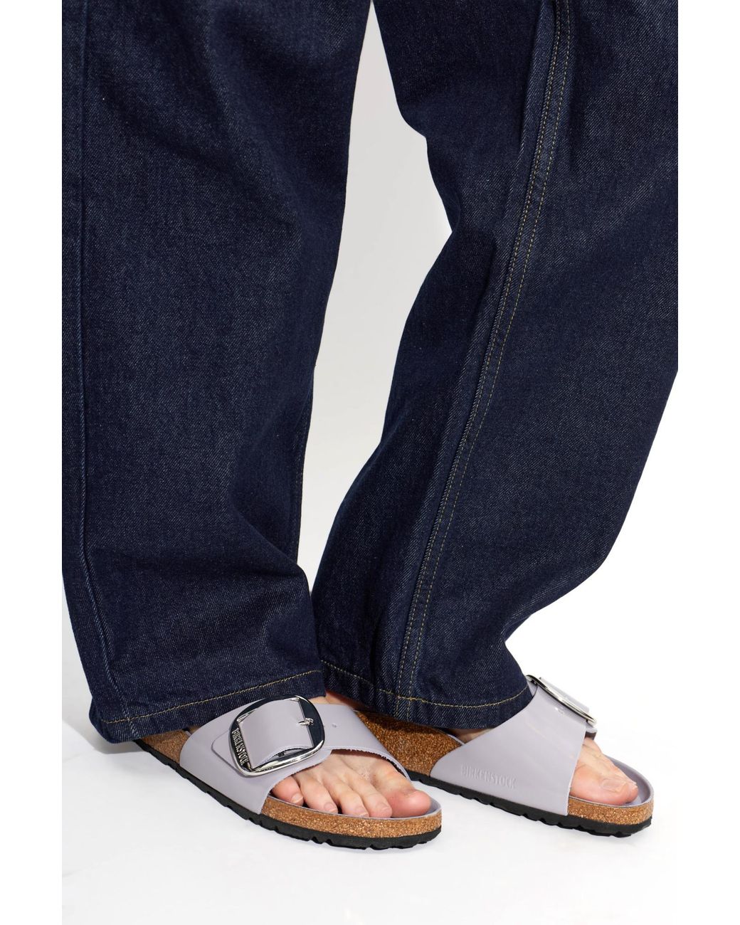 Birkenstock White 'Madrid Big Buckle' Slides