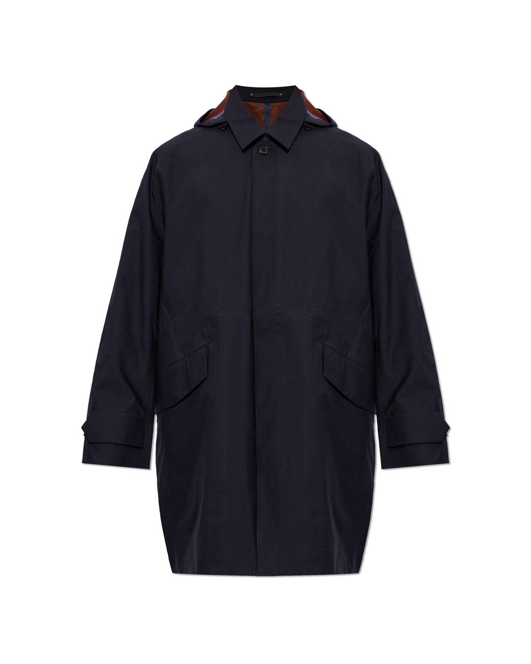 Paul Smith Blue Wool Coat With Detachable Hood for men