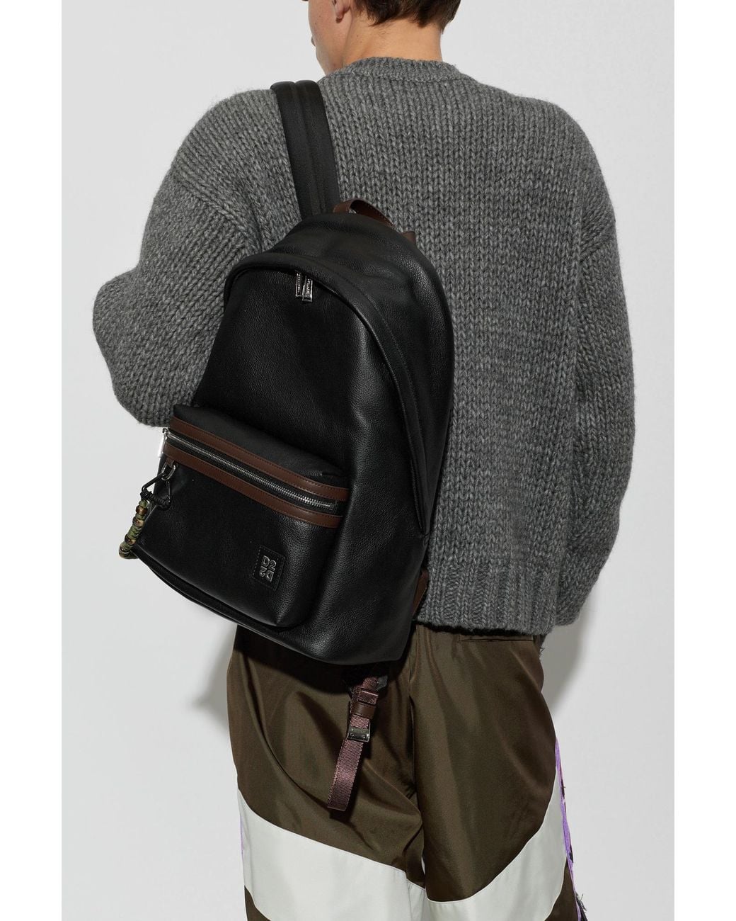 DSquared² Black Leather Backpack With Logo for men