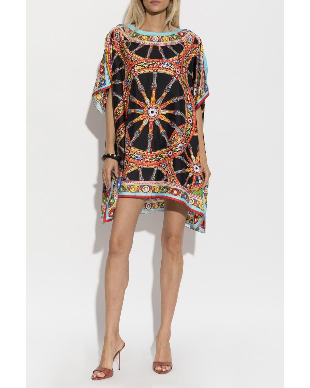 Dolce & Gabbana Multicolor Silk Dress With 'Carretto' Print