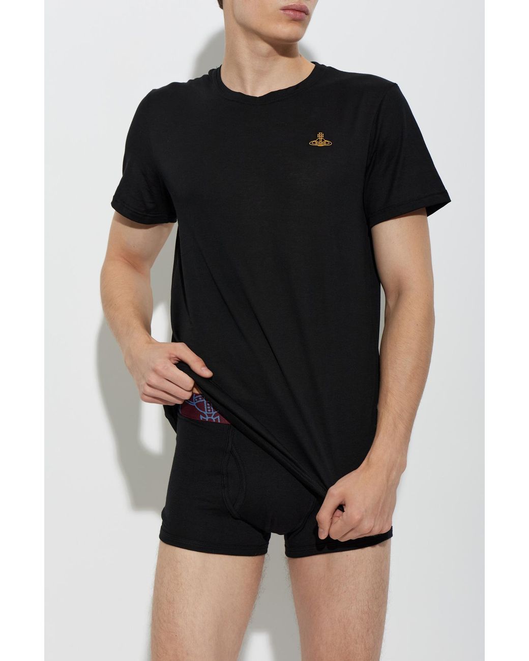 Vivienne Westwood Black Cotton T-Shirt With Embroidered Logo for men