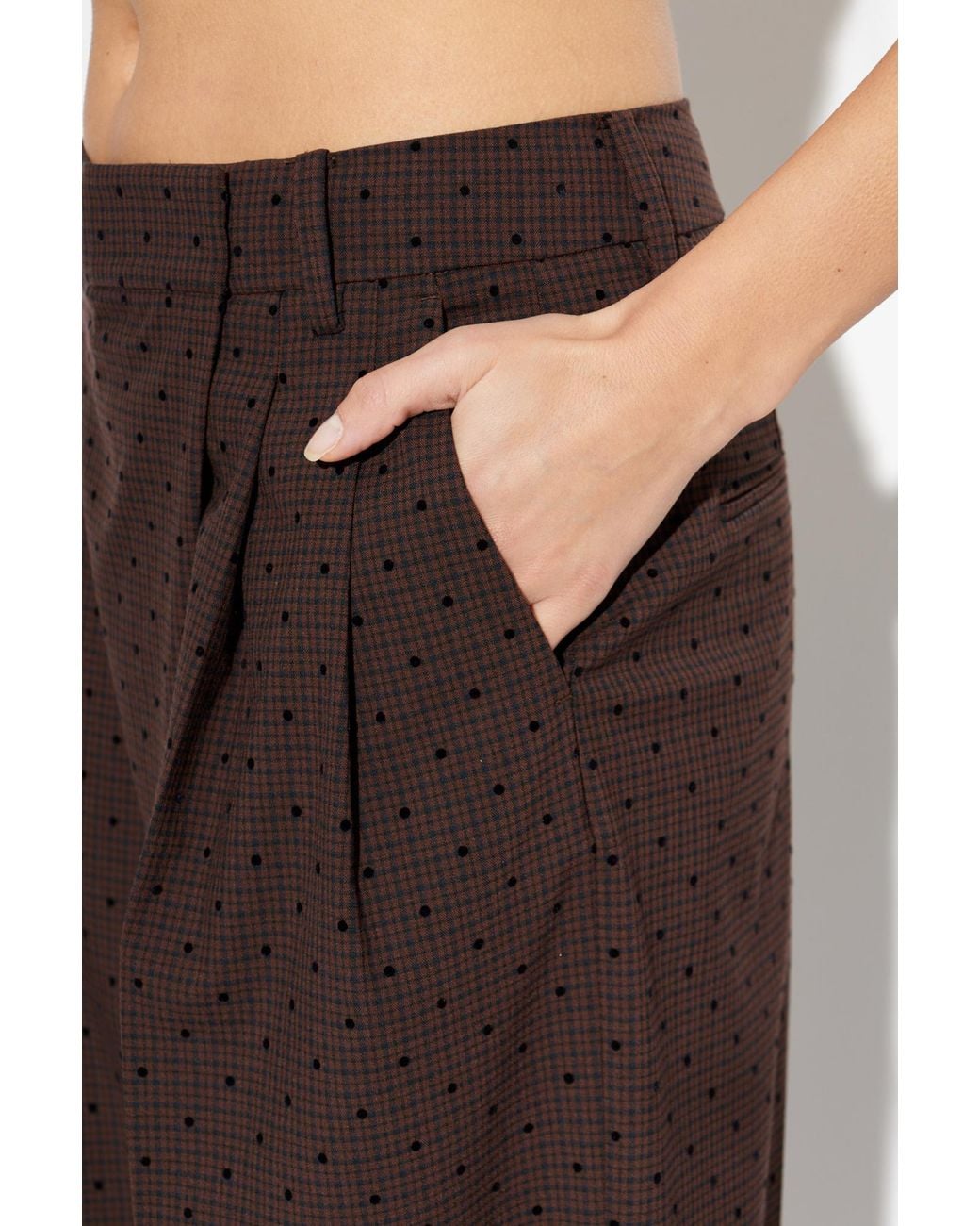 Ganni Brown Plaid Pattern Trousers