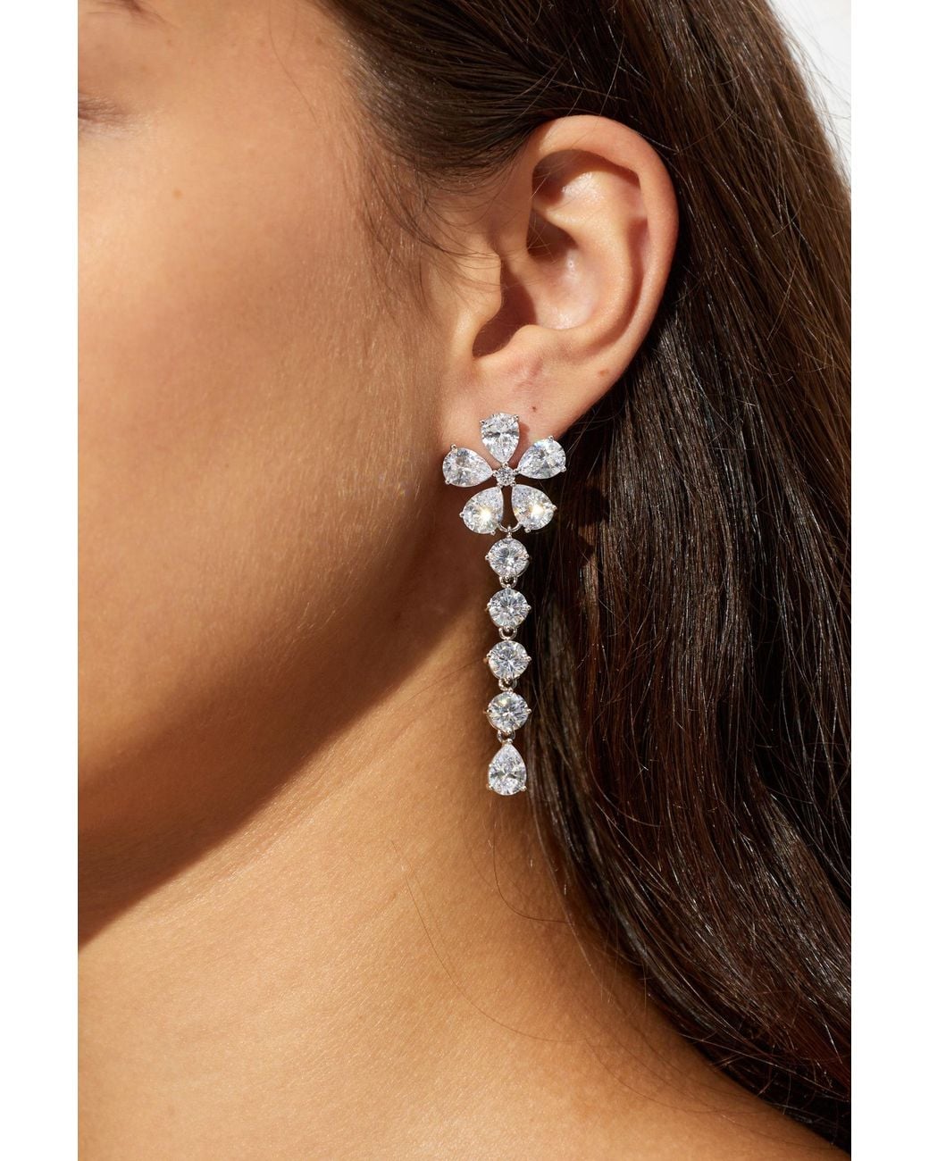 Self-Portrait White Long Earrings With Shimmering Crystals