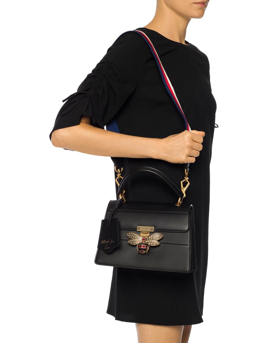 gucci BLACK queen Margaret Shoulder Bag With A Bee Motif
