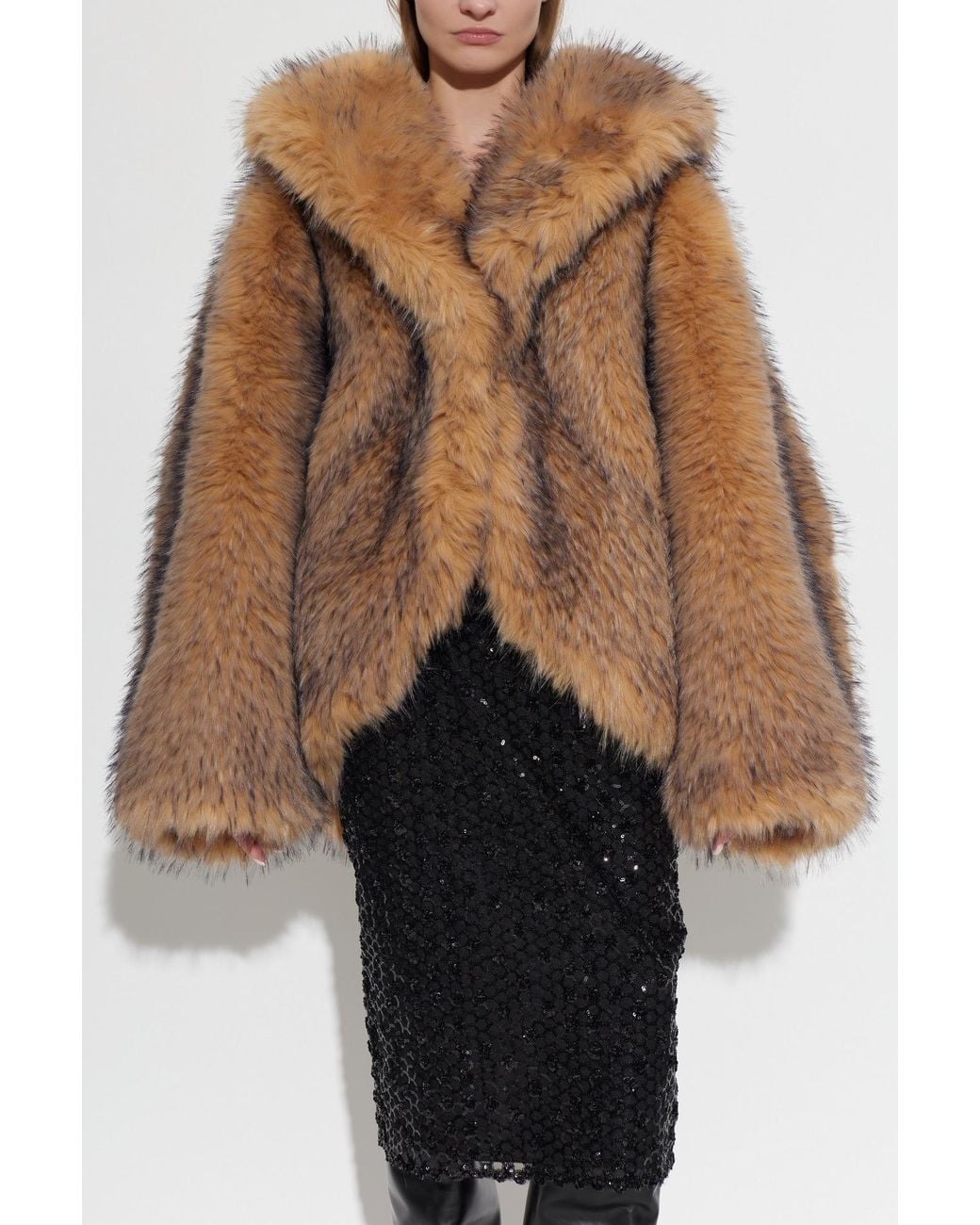 ROTATE BIRGER CHRISTENSEN Brown Oversize Faux Fur Coat