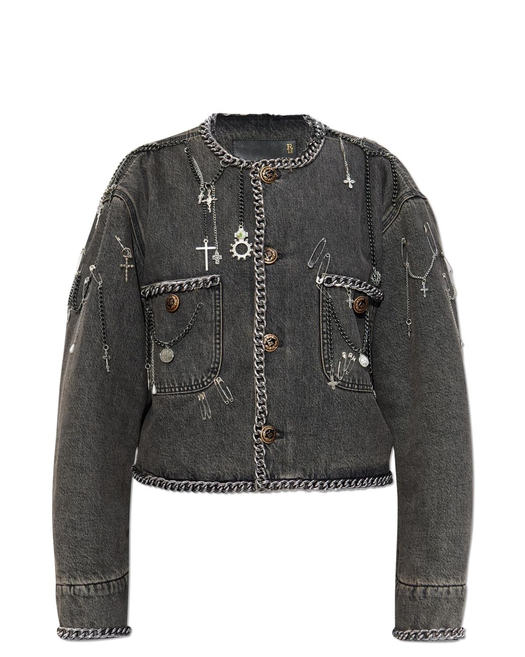 R13 Black Denim Jacket With Appliqués