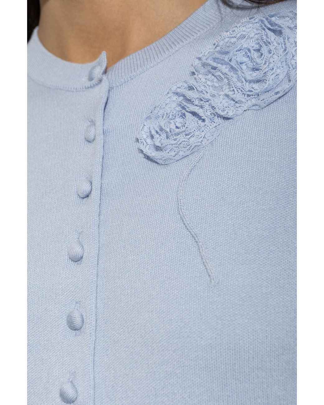 Self-Portrait Blue Cardigan With Lace Appliqués