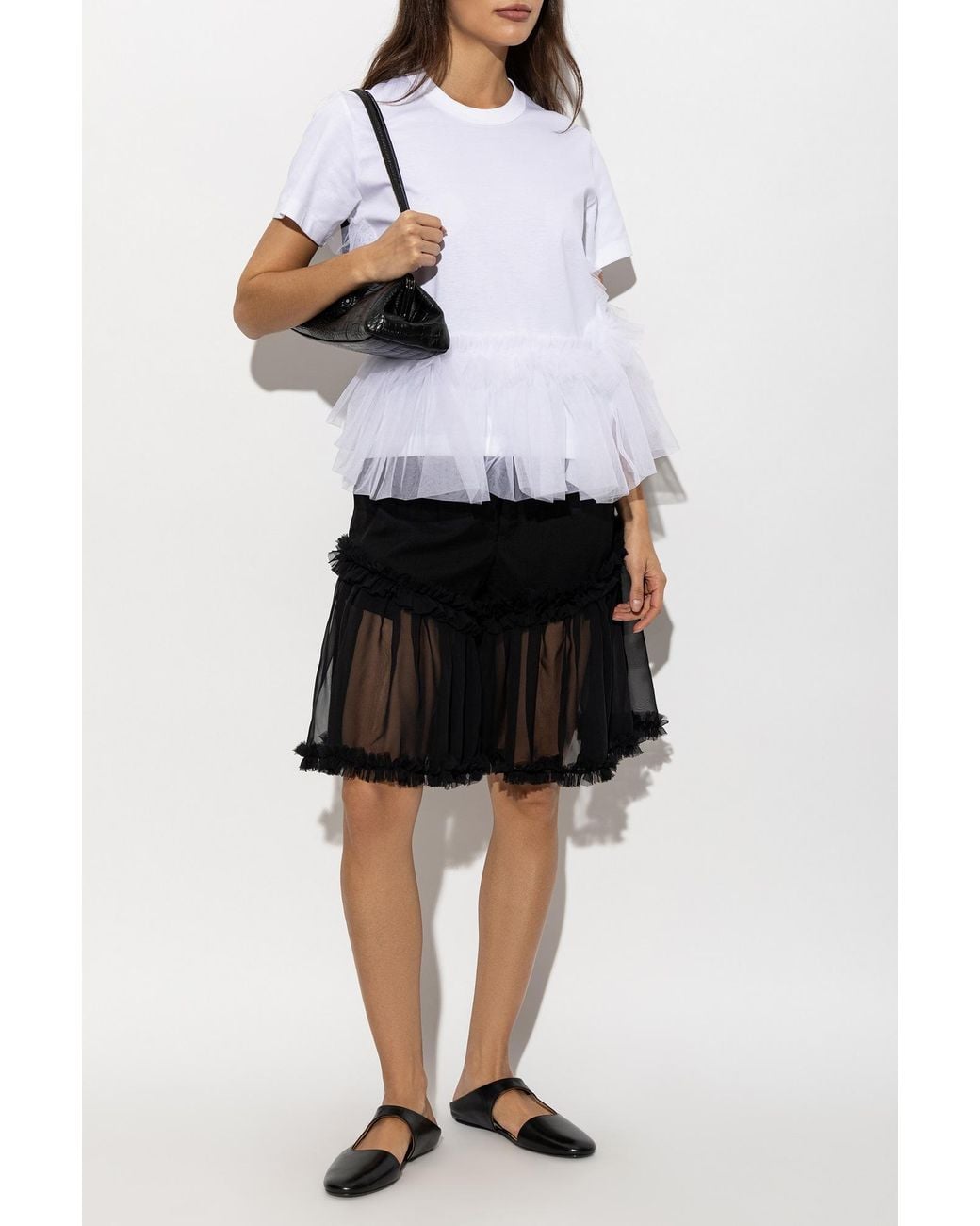 Comme des Garçons White Tulle-Trim Top