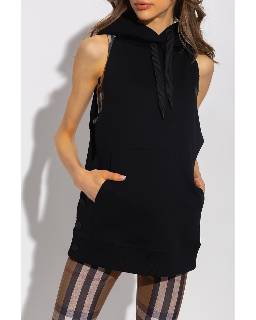 Burberry Cotton Sleeveless Hoodie in Black | Lyst
