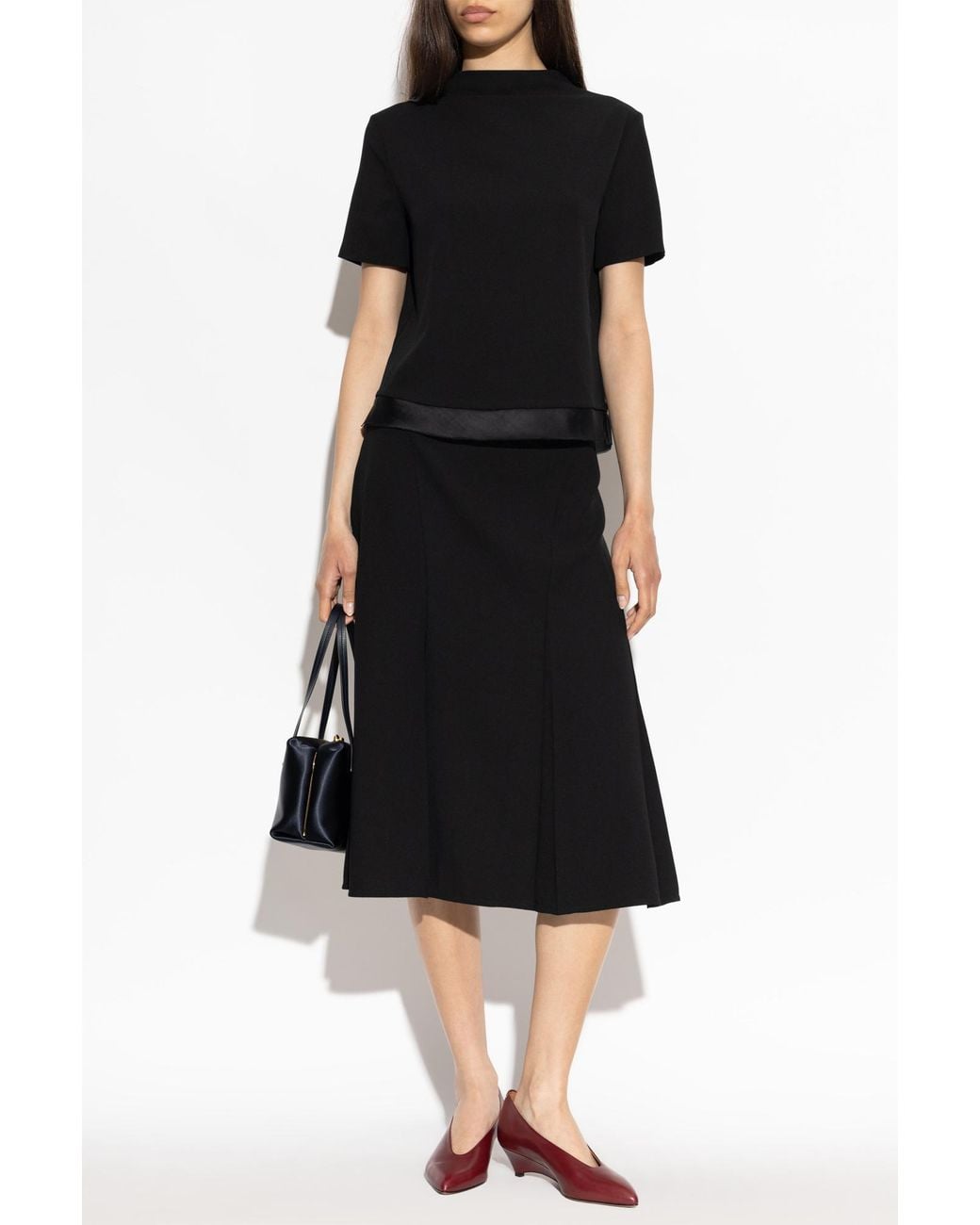 Jil Sander Black Wool Pleated Skirt