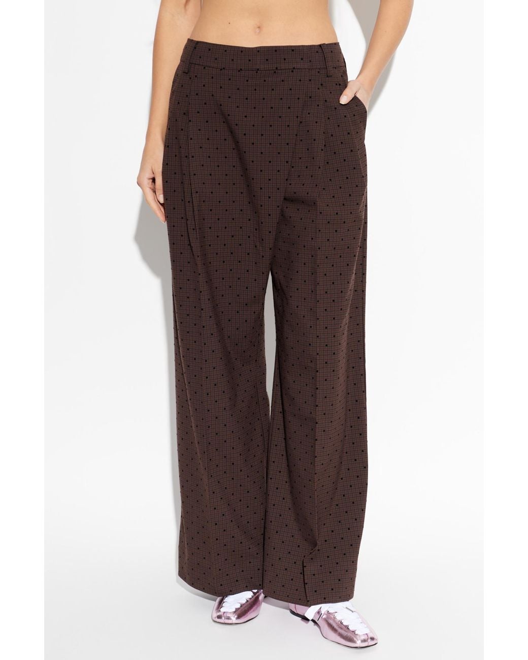 Ganni Brown Plaid Pattern Trousers