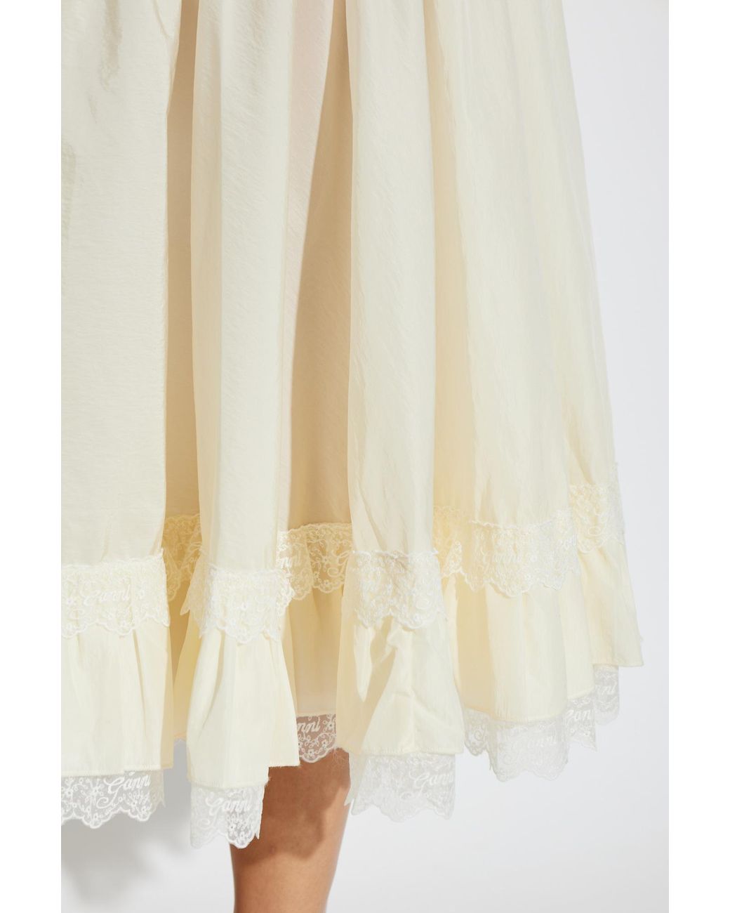 Ganni White Lace Ruffle Skirt