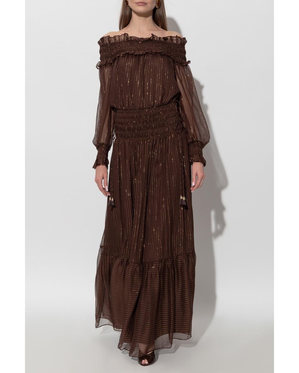 Self-Portrait Brown Dress With Lurex Thread