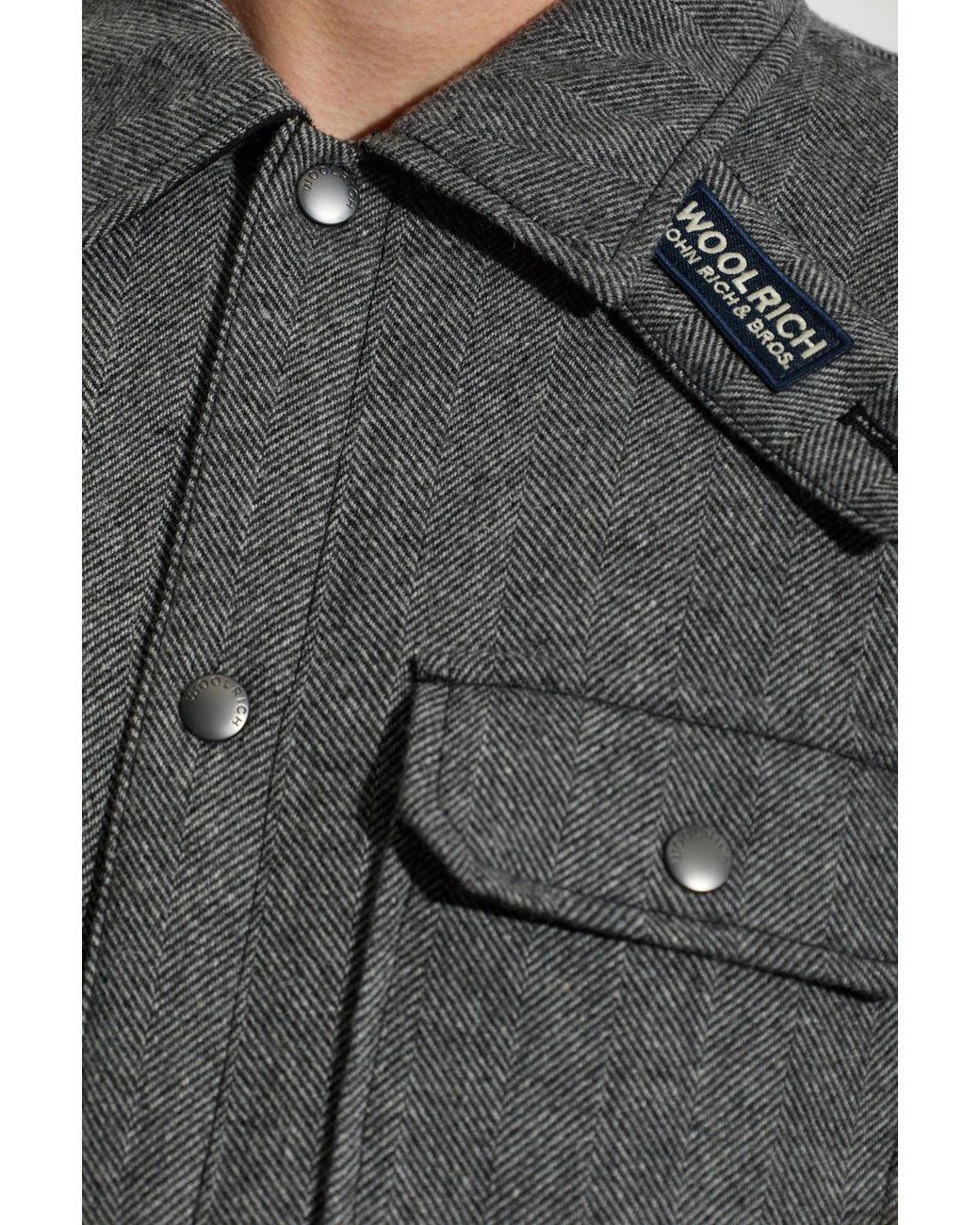 Woolrich Blue Herringbone Down Jacket for men