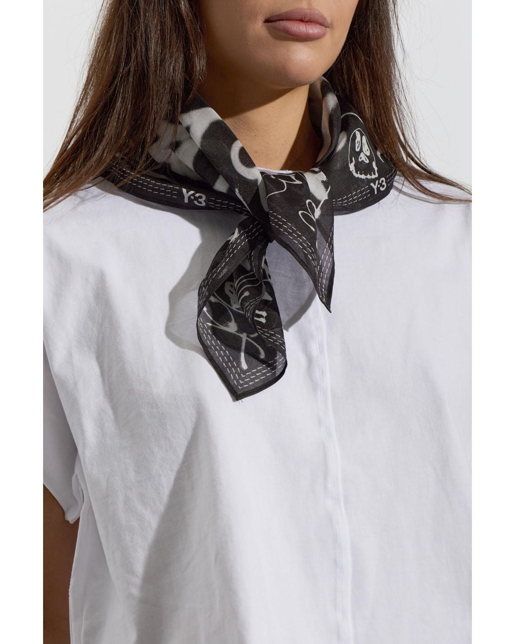 Y-3 Black Silk Scarf With Print