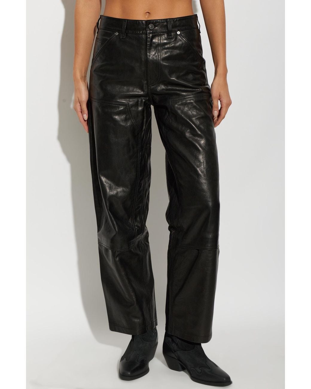 AllSaints Black Leather Trousers 'Manta'