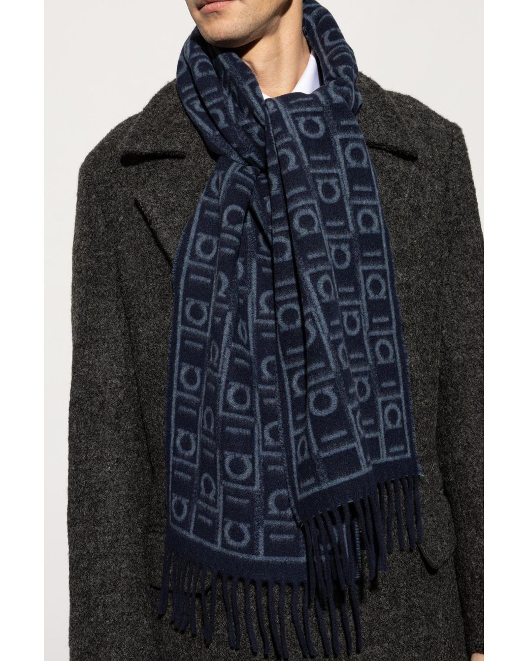 Ferragamo Blue Scarf With Monogram for men