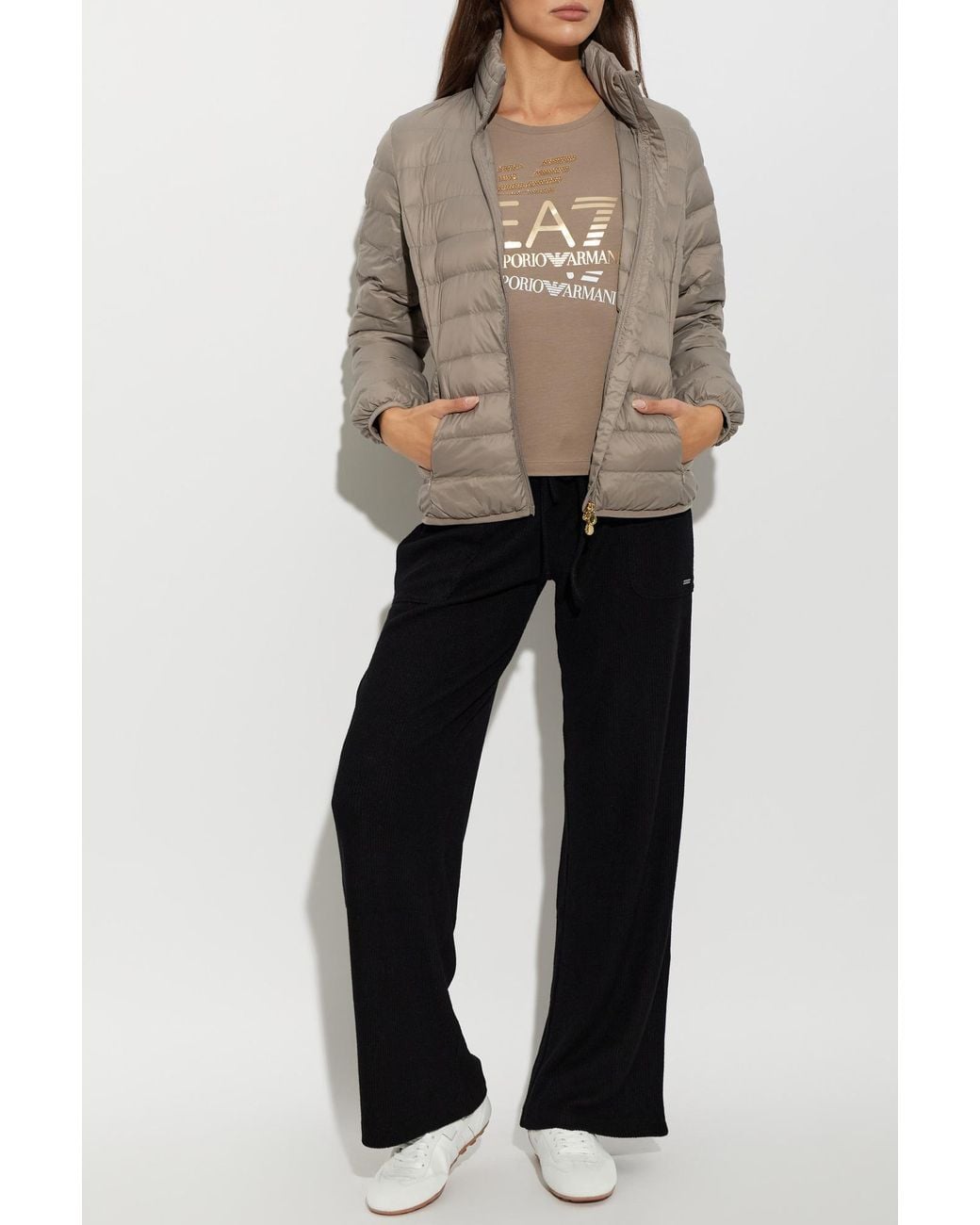 EA7 Brown Printed T-Shirt With Shimmering Sequins