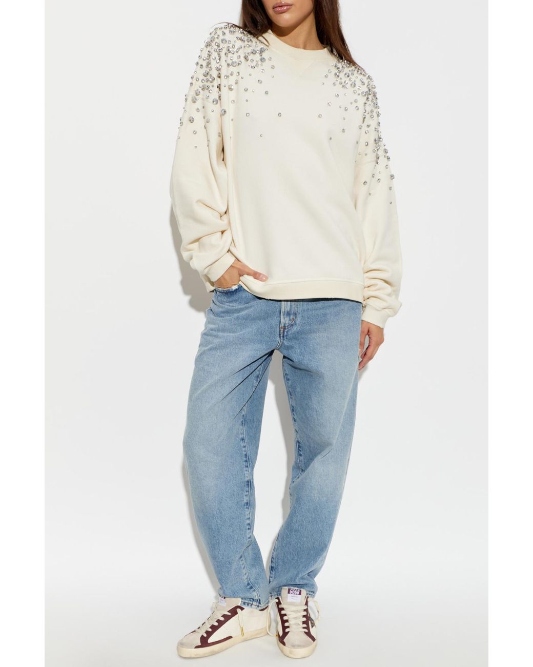 Golden Goose Deluxe Brand White Sweatshirt With Shimmering Appliqués