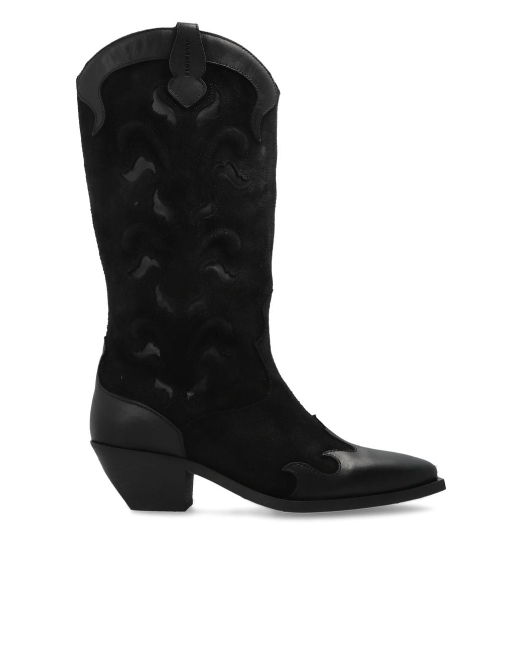 AllSaints Black Suede Heeled Ankle Boots "Dolly"
