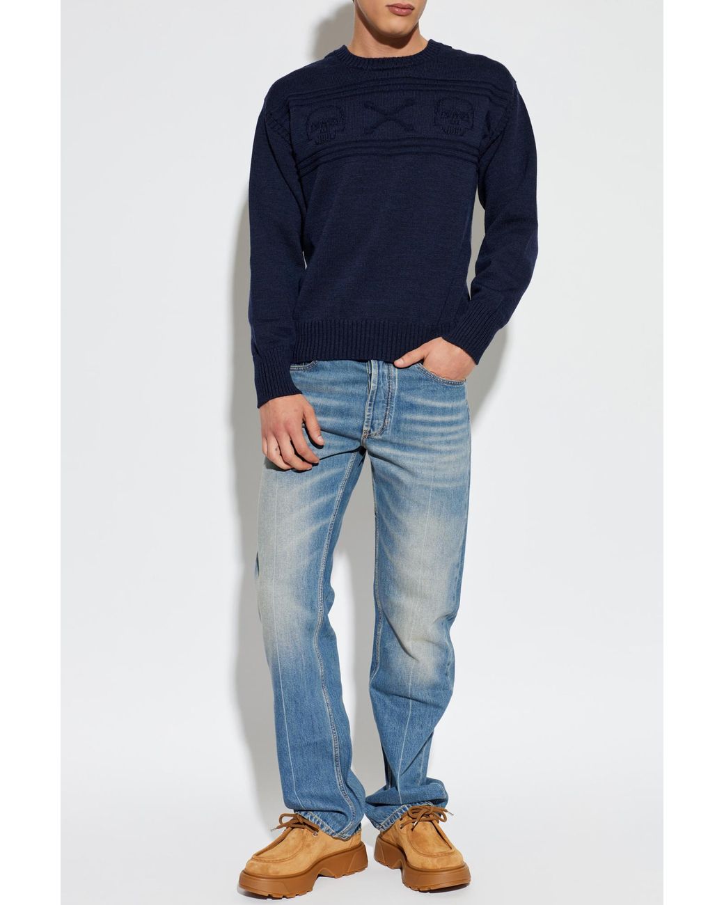 McQueen Blue Wool Sweater With A Crew Neckline for men
