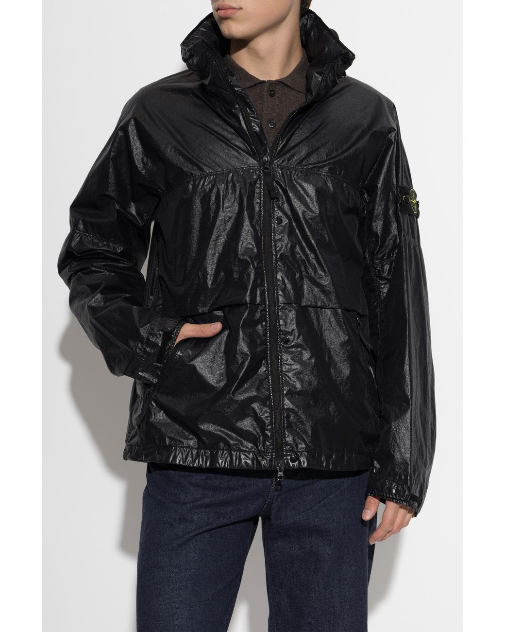 Stone Island Black Jacket With A Concealed Hood for men