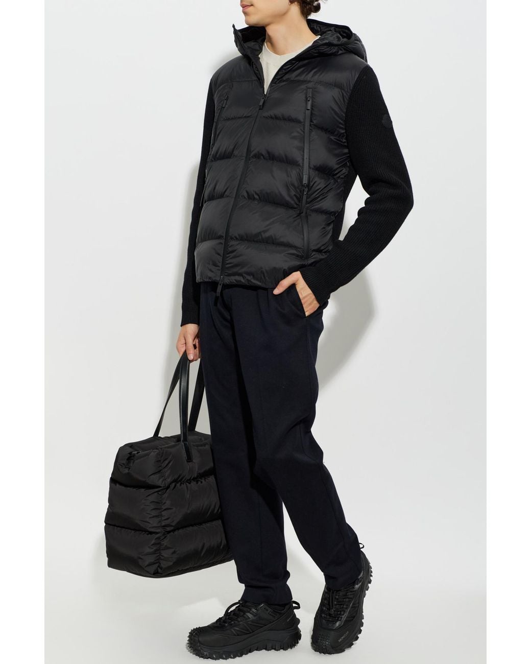 Moncler Black Cardigan With Quilted Front for men