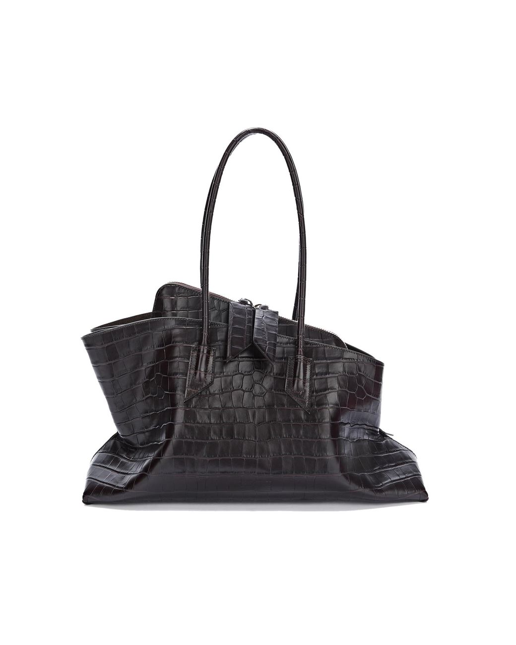 The Attico Black Rectangular Crocodile-Embossed Leather Shoulder Bag