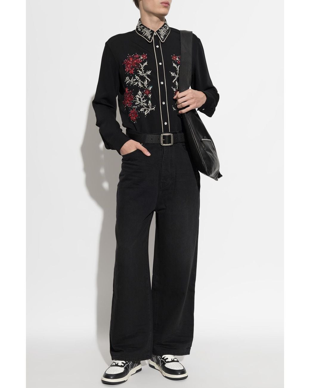 Amiri Black Embroidered Shirt With Shimmering Sequins for men