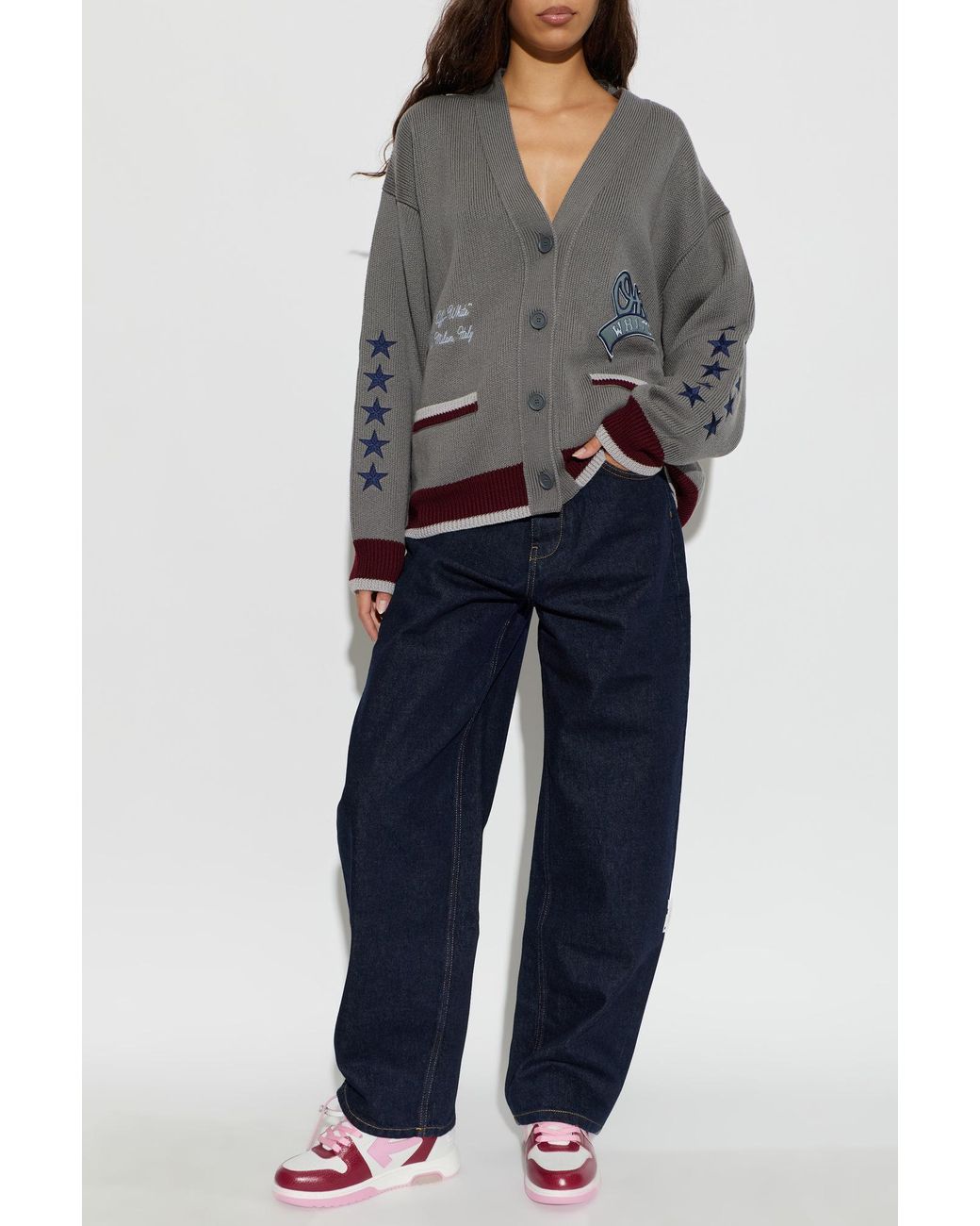 Off-White c/o Virgil Abloh Gray Wool Cardigan With Pockets