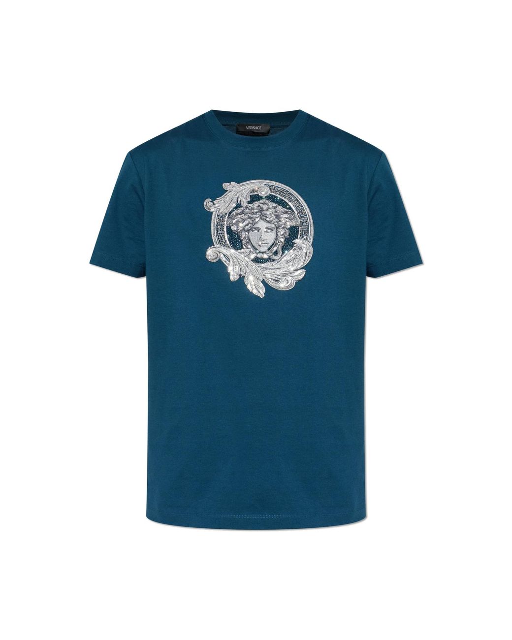 Versace Blue T-Shirt With Patch for men