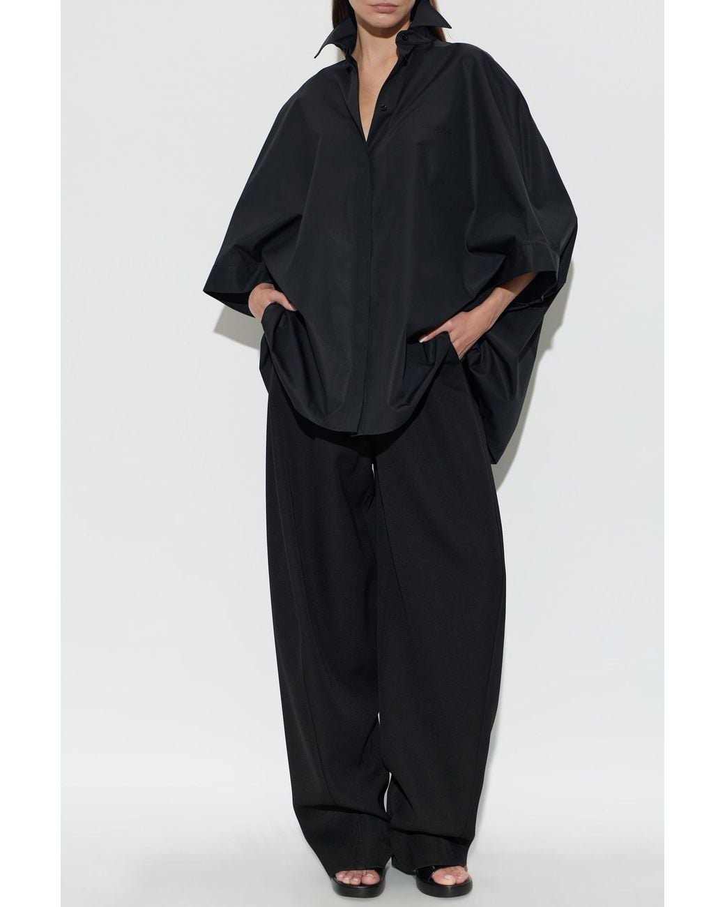 Balenciaga Black Wool Wide-Leg Trousers