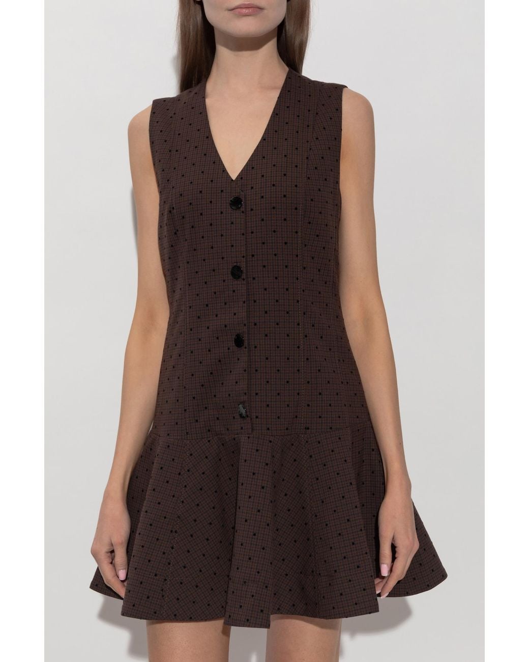Ganni Brown Plaid Pattern Dress