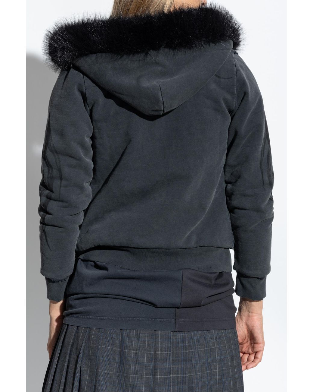Balenciaga Faux Fur Sweatshirt in Black | Lyst