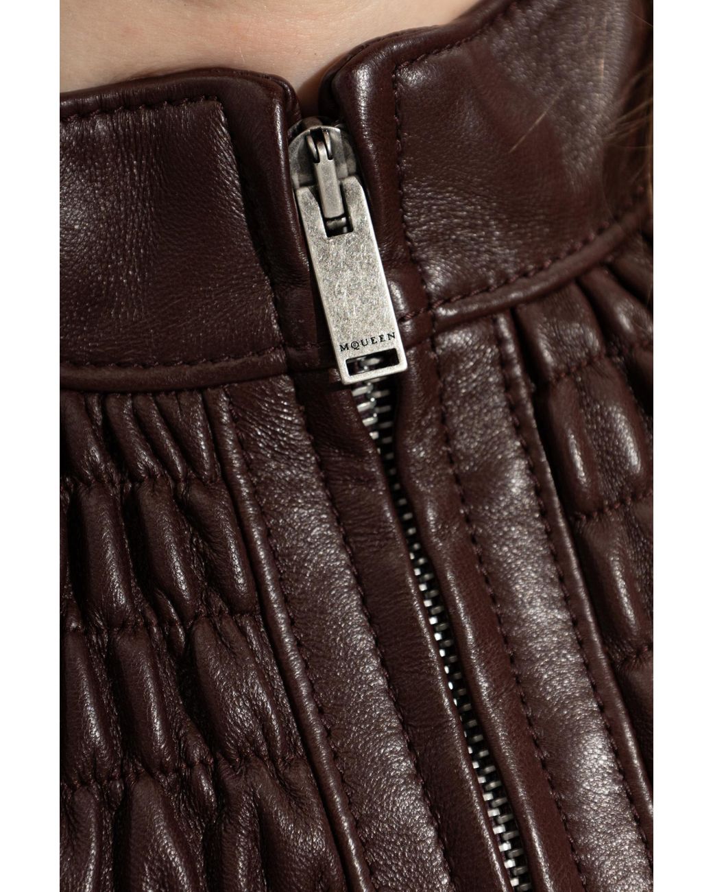 McQueen Red Leather Jacket With Stand-Up Collar