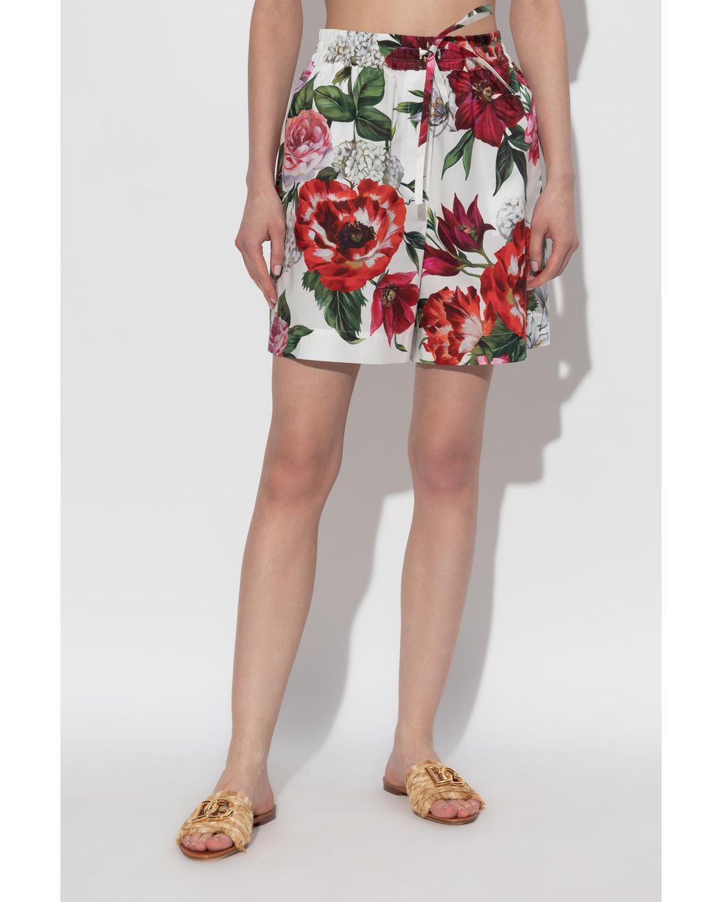 Dolce & Gabbana Red Dolce & Gabbana Floral Motif Shorts