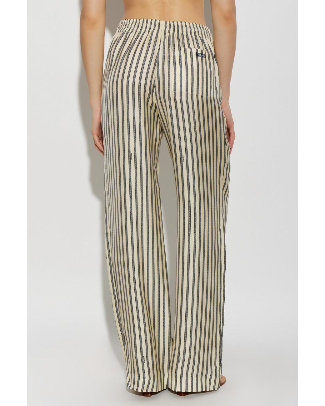 Versace White Silk Trousers With "The Meandros" Print
