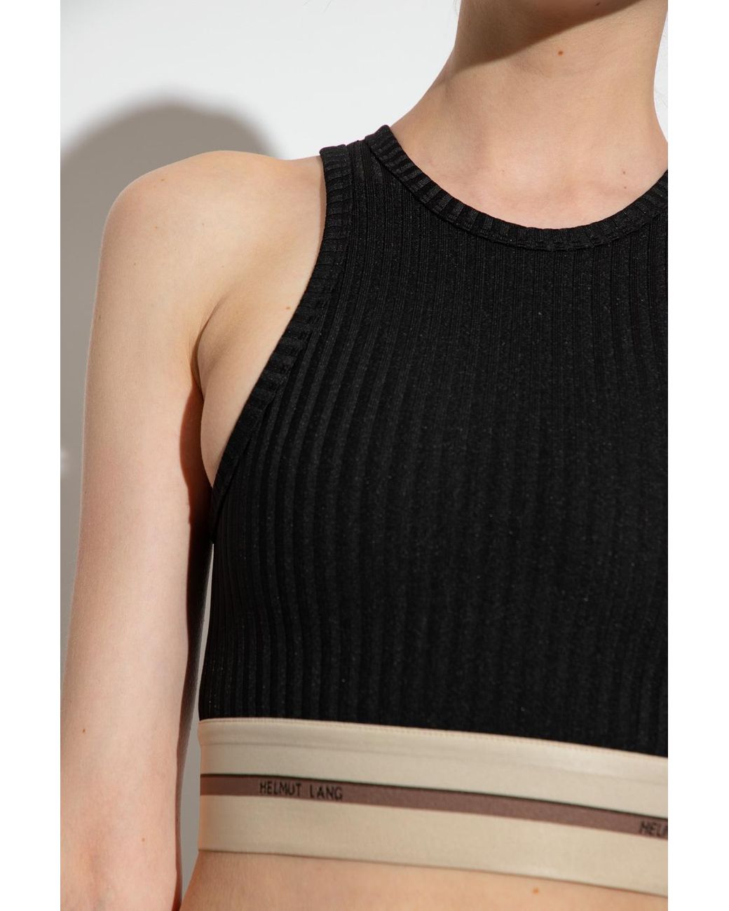 Helmut Lang Women's Black Cropped Rib-knit Top