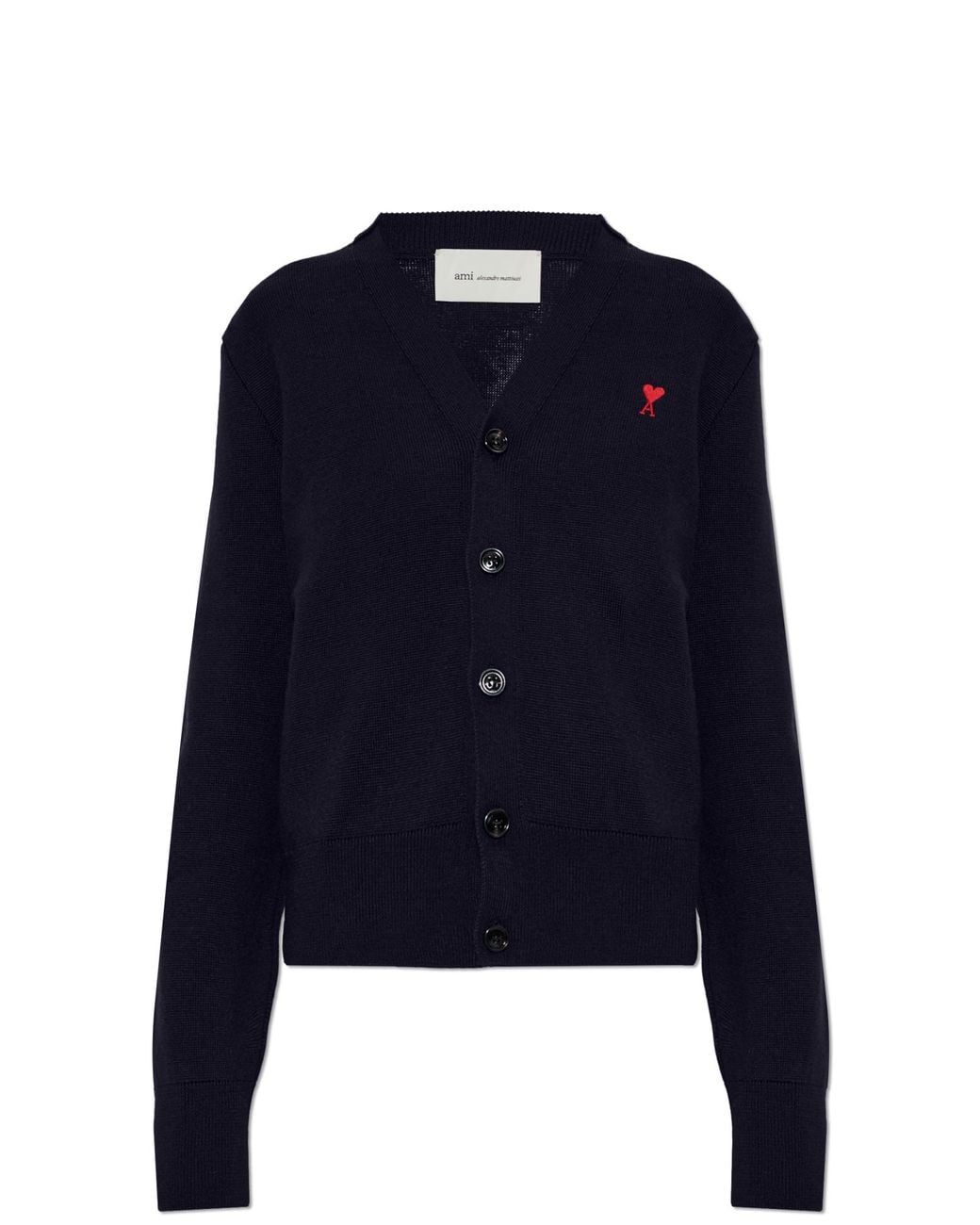 AMI Blue Wool Cardigan With Embroidered Logo