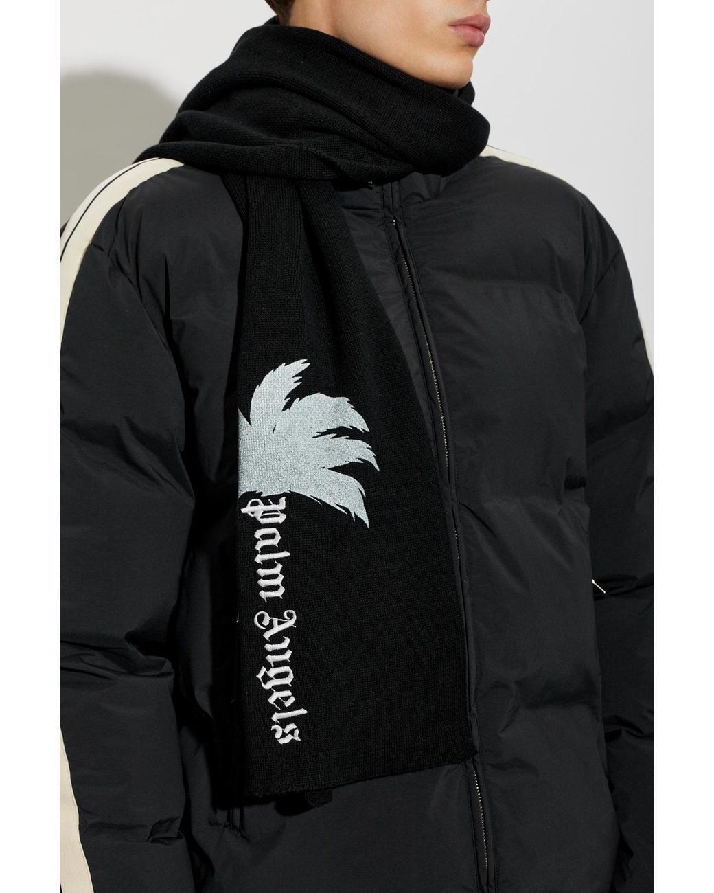 Palm Angels Black Embroidered Logo Scarf for men