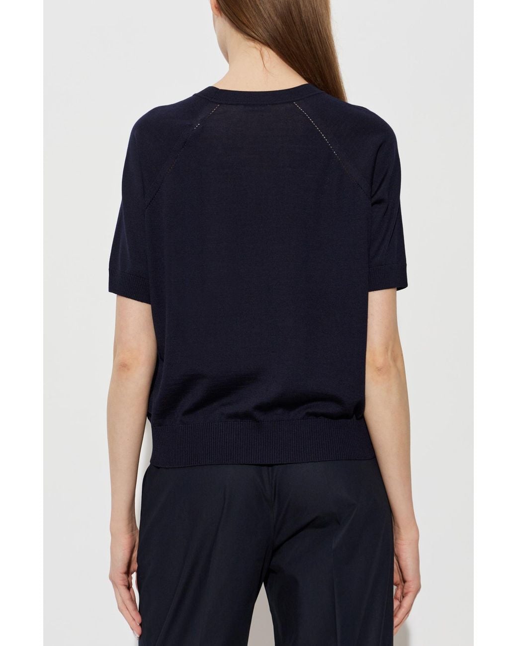 Moncler Blue Wool Top With A Crew Neck