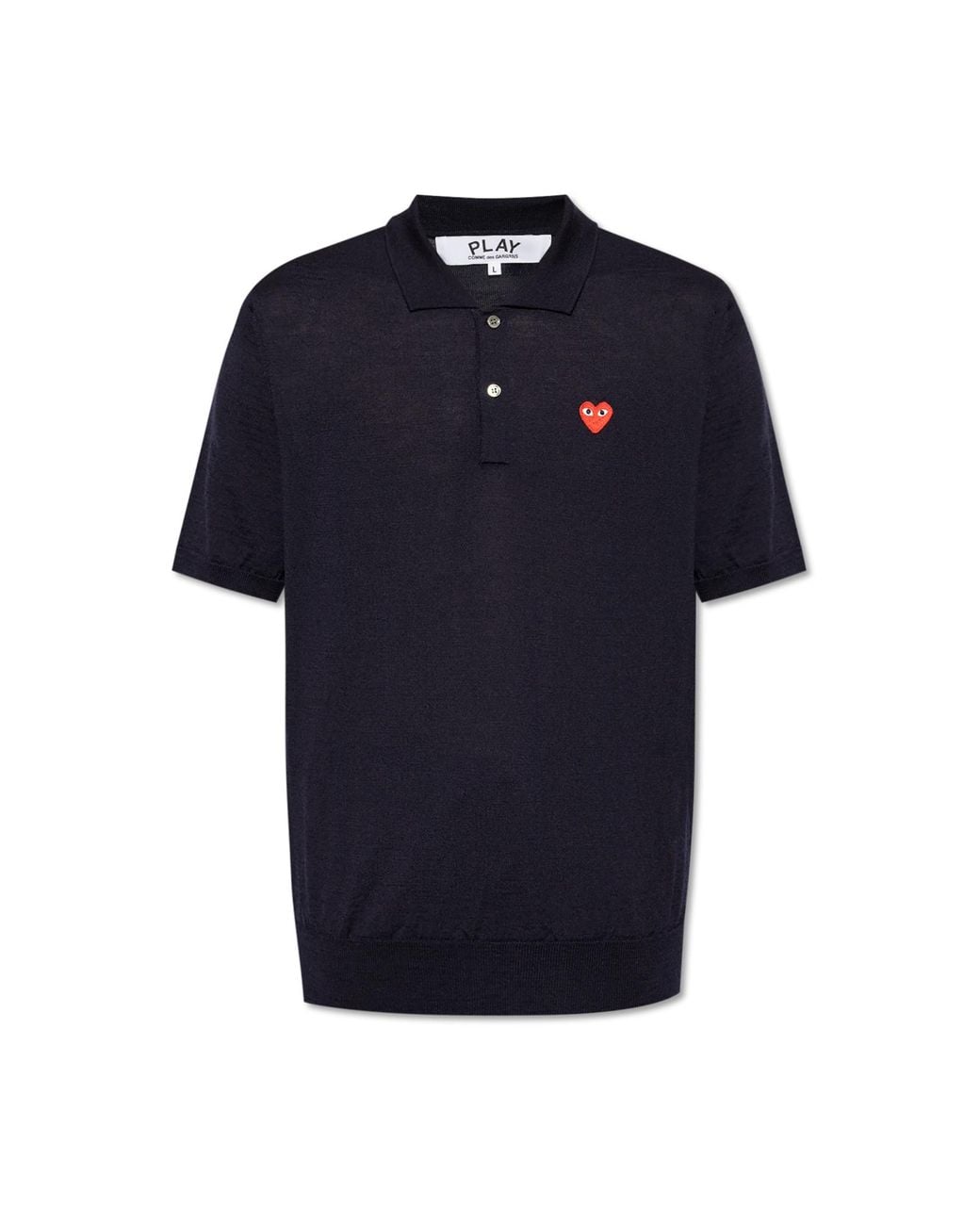 COMME DES GARÇONS PLAY Blue Wool Navy Polo With Heart Patch