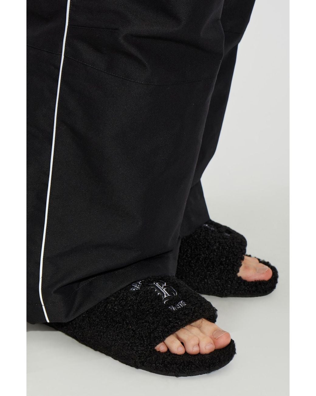 Balenciaga Black Fur Slippers With Logo for men
