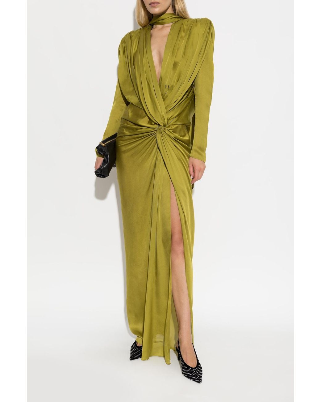 Balmain Green Silk Dress With An Asymmetric Cut