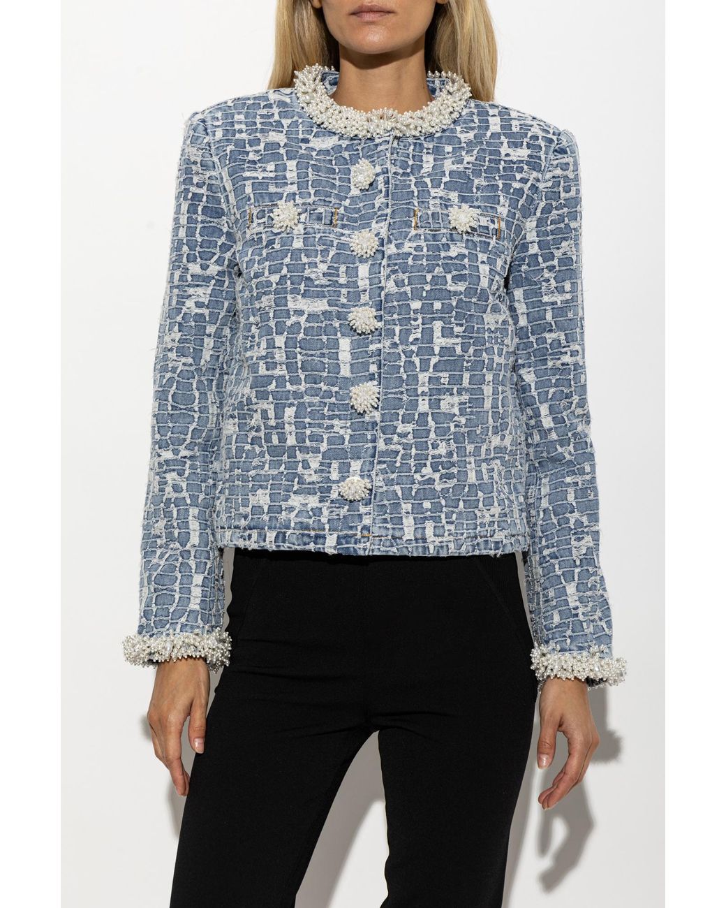 Self-Portrait Blue Textured Denim Jacket