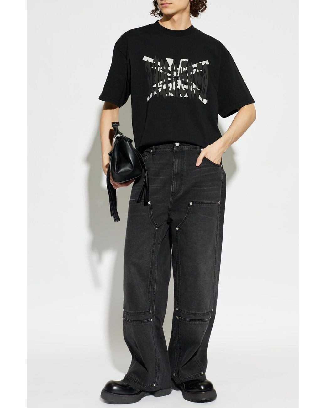 44 Label Group Black T-Shirt With Printed Logo for men
